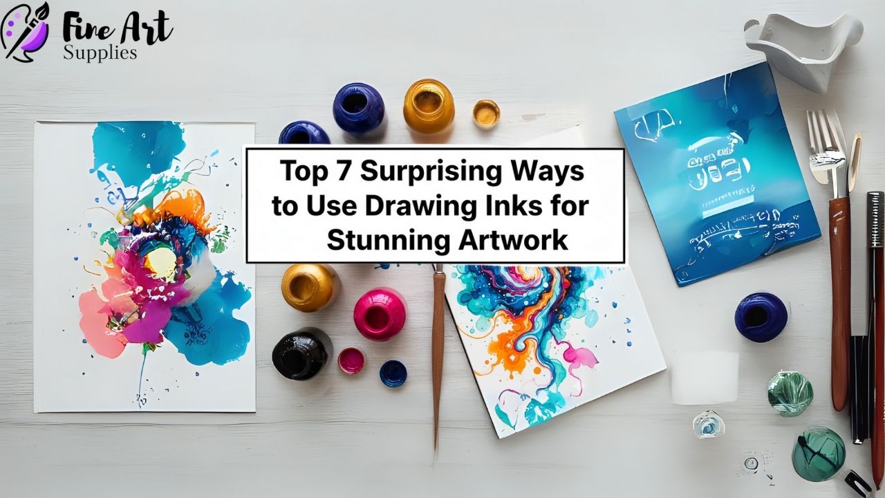 Infographic showcasing seven creative uses of drawing inks for unique and stunning artwork techniques.