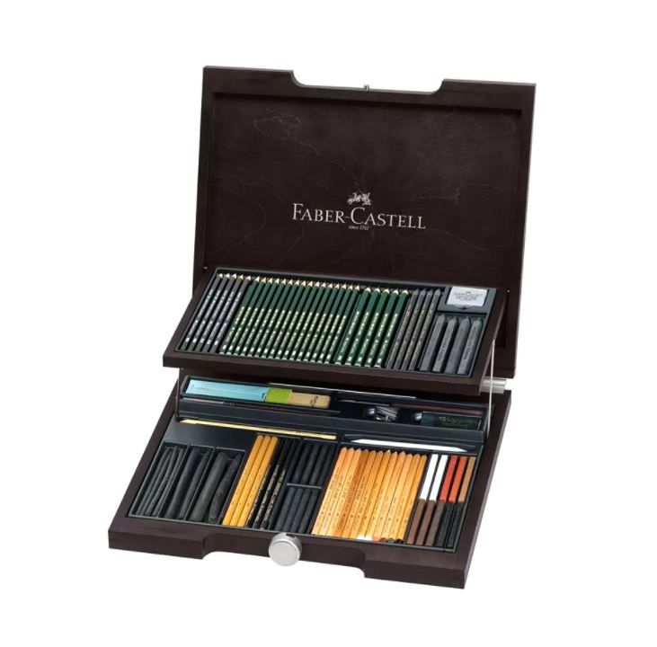 Faber Castell Pitt Monochrome Drawing Set in Wooden Case 85pcs