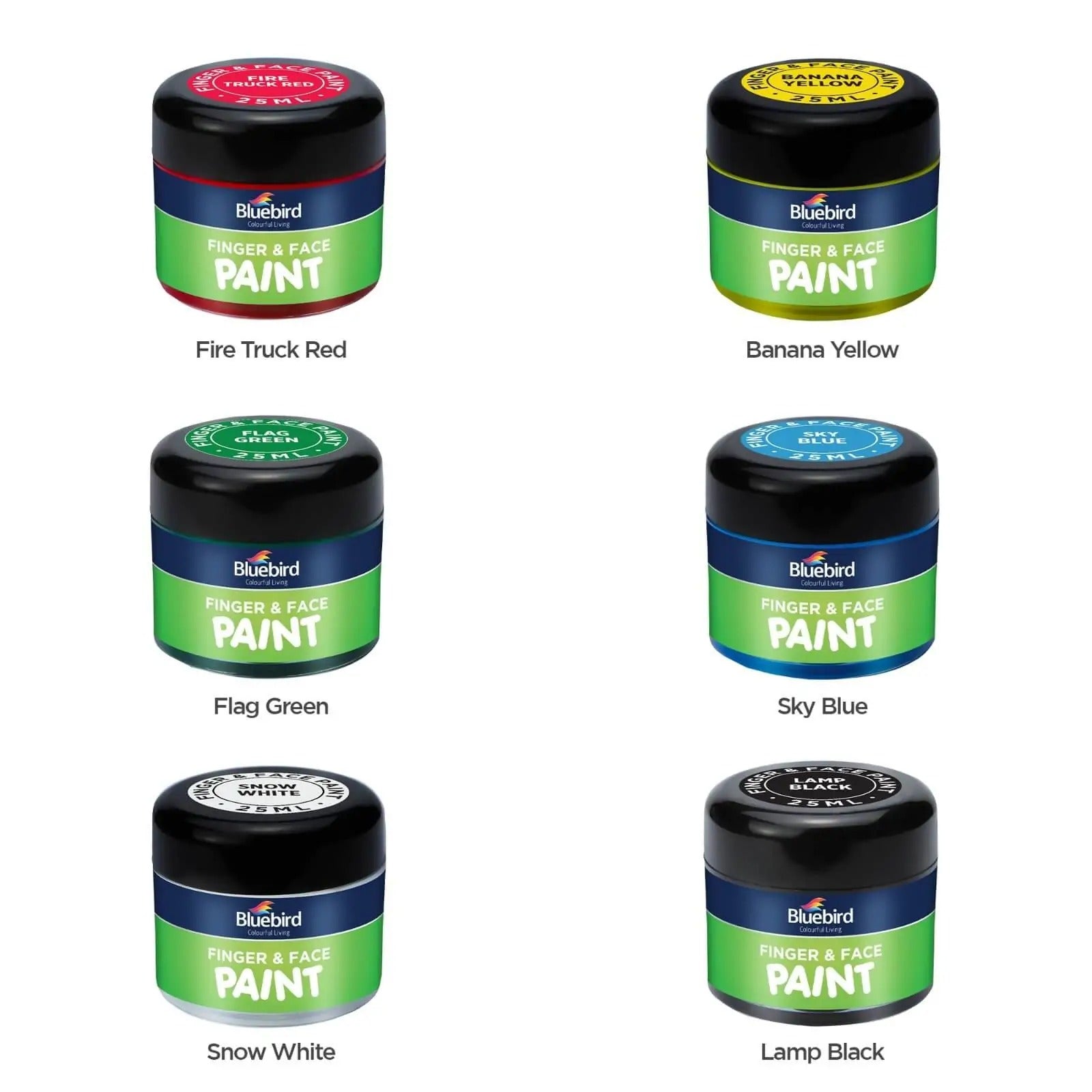 Bluebird Finger and Face Paints 25 ml – Set of 6 Primary