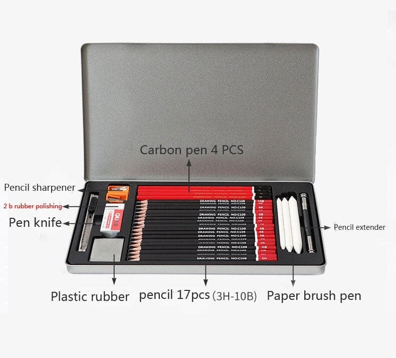 Wooden Colored Drawing Artist Pencil Case Set