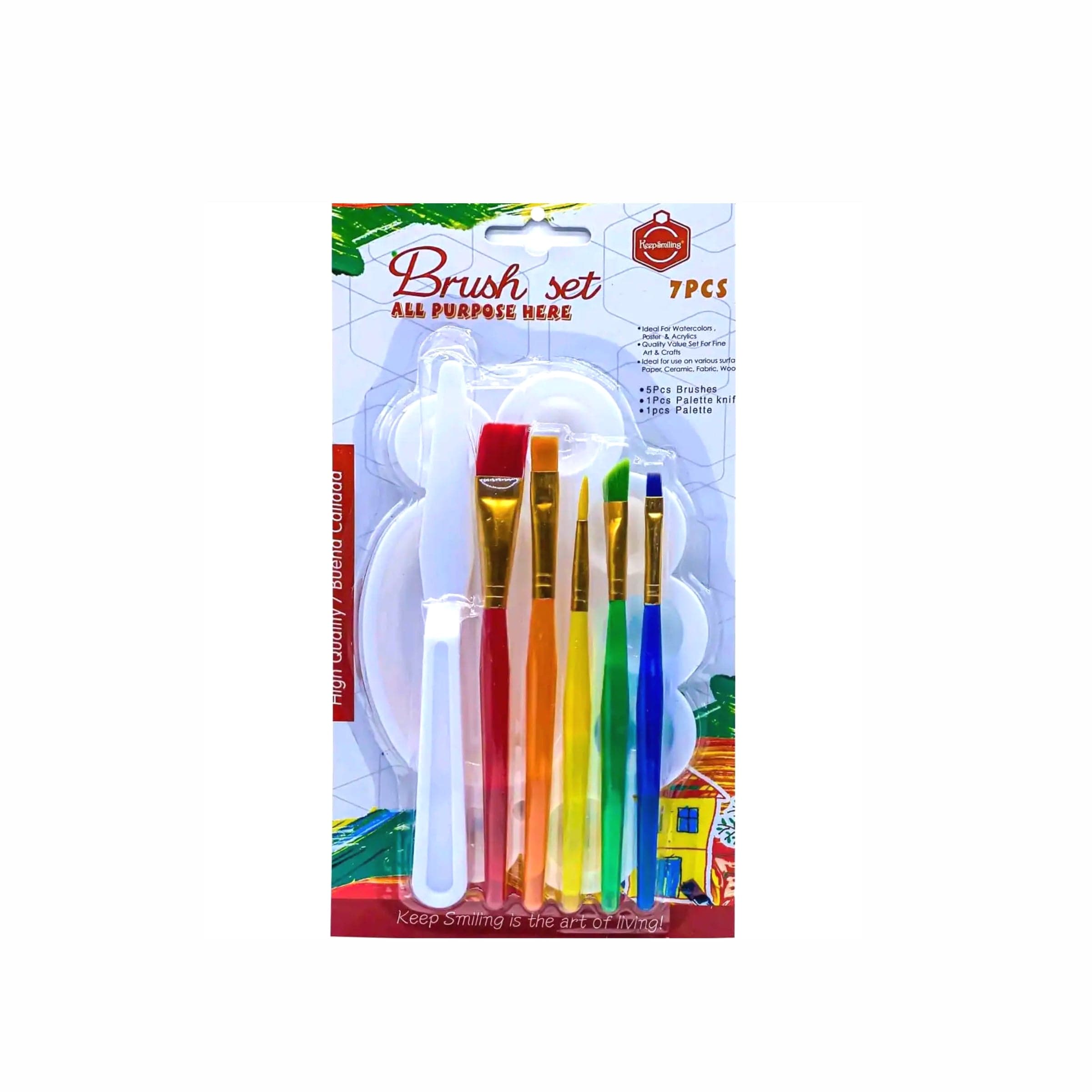 Keep Smiling Paint Palette Set With Brushes & Palette Knife ( 7Pcs )