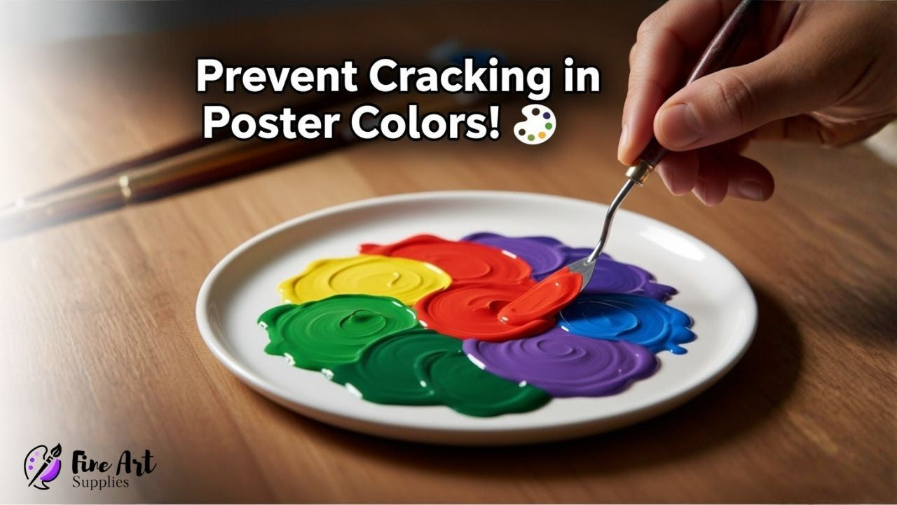 Tips for preventing cracking in poster colors, featuring a vibrant palette and application techniques.